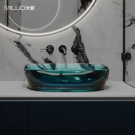 Green Color Resin Stone Basin Oval Shape Clear Resin Vessel Sink Multicolor Counter Top Wash Basin with Smooth Surface