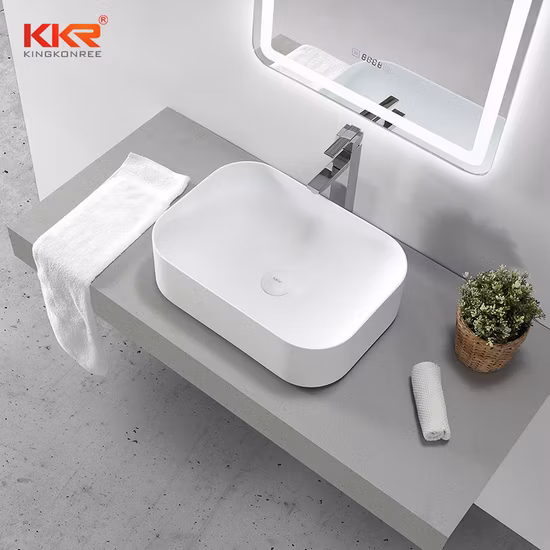 Stylish Solid Surface Rectangular Stone Lavabo Solid Surface Table Top Wash Basin