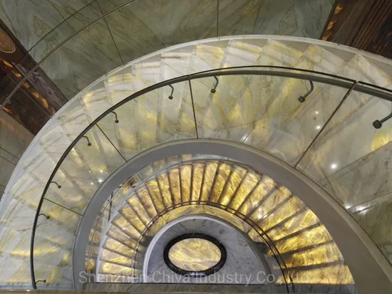 Marble Onyx Stone Spiral/Stair/Risers Tiles Interior Staircase Walling Backlit/Translucent Steps 