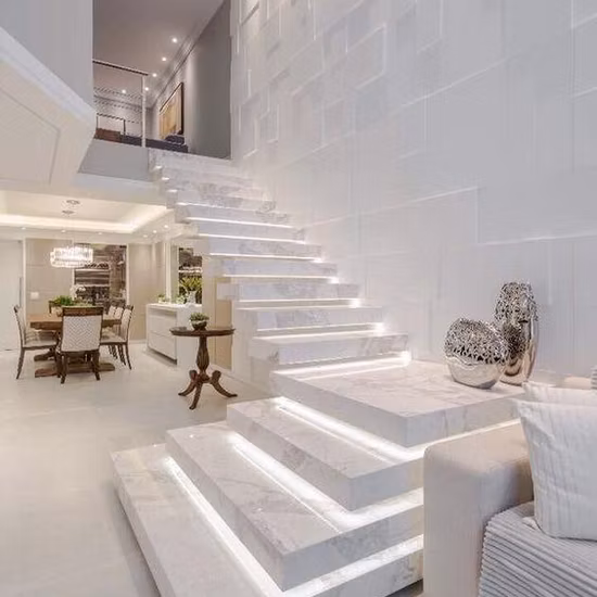 Modern Floating Straight Staircase Marble Step Design