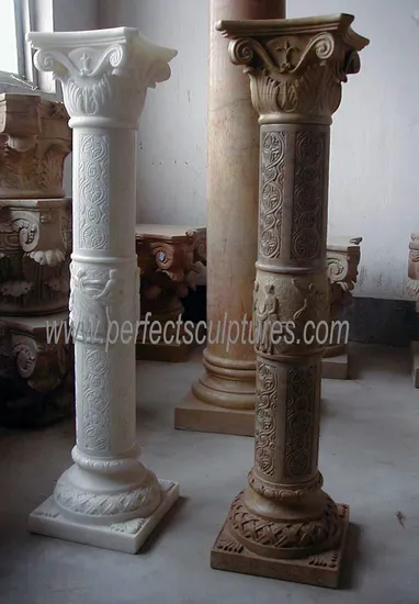 Antique Natural Stone Marble Limestone Columns for Garden Home Decoration (QCM089) 
