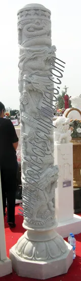 Customized Carved Granite Limestone Stone Pillars Carving Marble Hollow Chinese Dragon Column for Garden Home Decoration (QCM113) 
