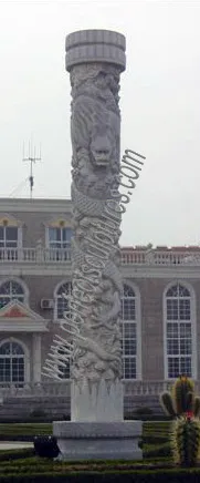 Customized Carved Granite Limestone Stone Column Carving Marble Hollow Chinese Dragon Pillars for Garden Home Decorative (QCM032) 