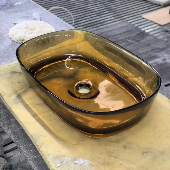 China Factory OEM Transparent Resin Stone Sink Crystal Stone Wash Basin Multi Colors for Bathroom Uses 